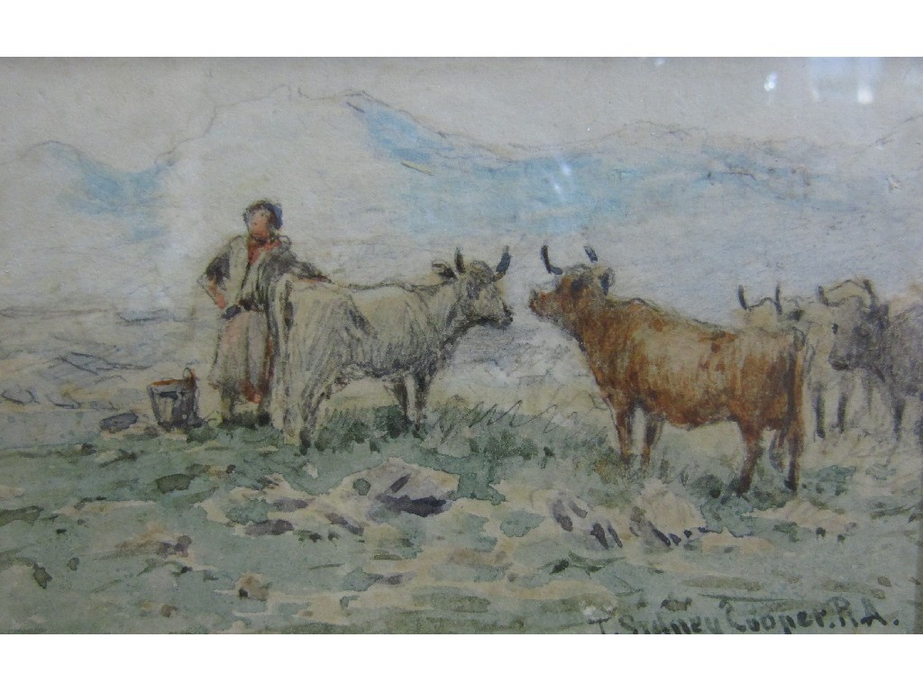 Appraisal: Watercolour 'Milkmaid with cows' signed T S Cooper RA