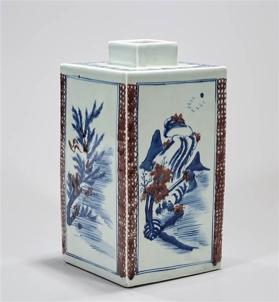 Appraisal: Chinese enameled porcelain square form vase landscape motifs x sq