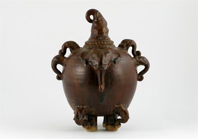 Appraisal: A Sukhothai pottery globular jar and cover with an overall