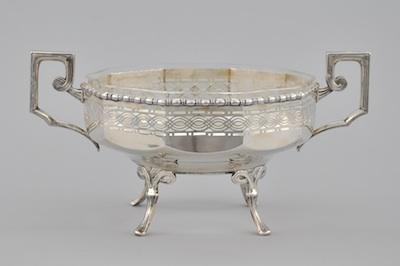 Appraisal: A German Silver Centerpiece with Glass Bowl Insert The reticulated