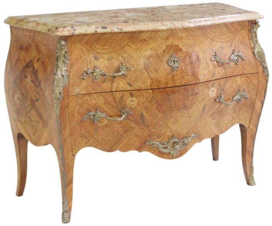 Appraisal: French Louis XV style marble-top commode th c bombe case