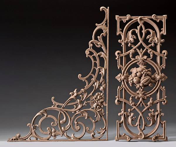 Appraisal: A group of thirty four painted wrought iron grilles and