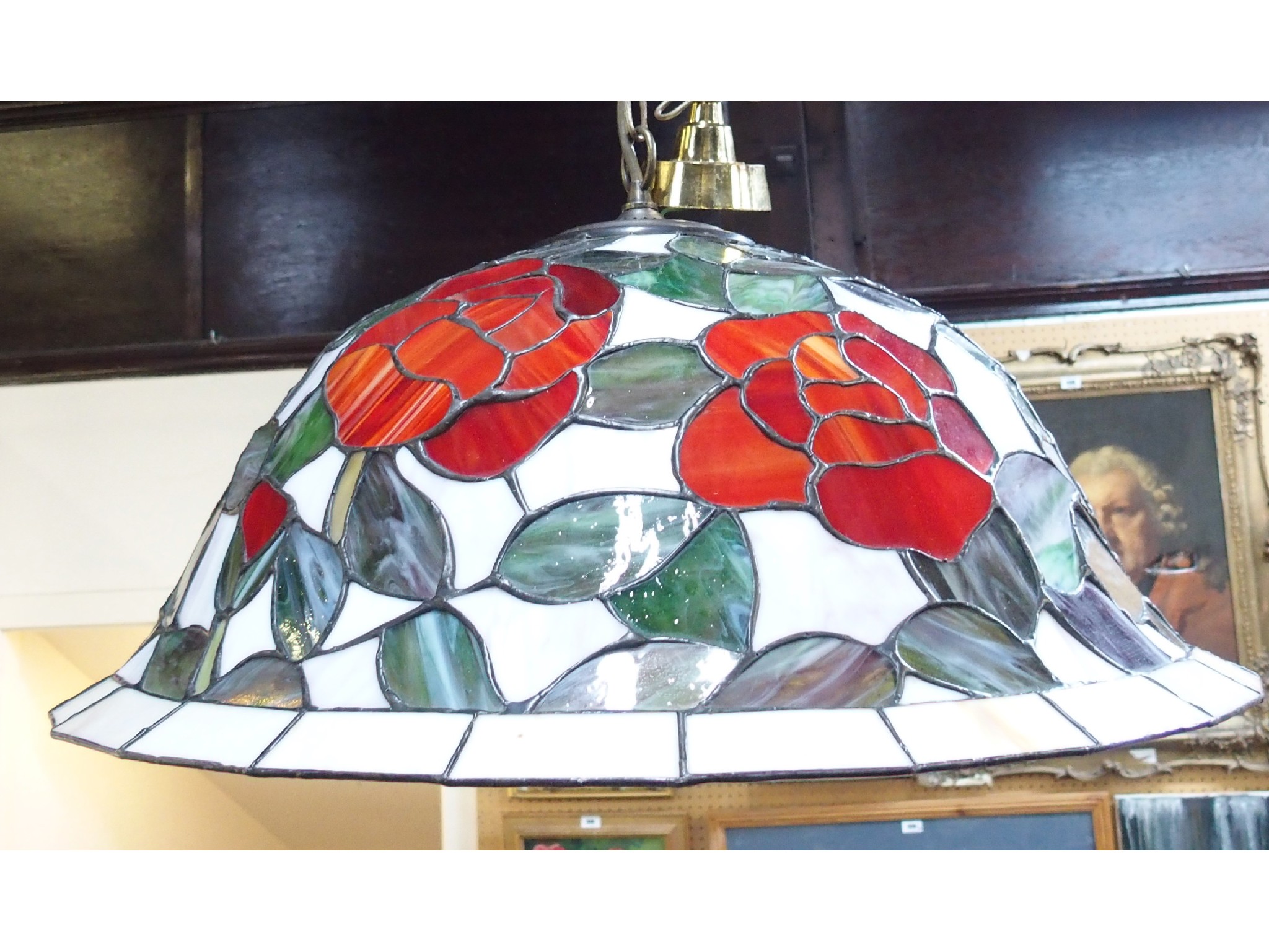 Appraisal: Leaded glass floral hanging light shade