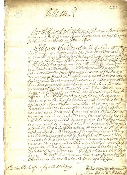 Appraisal: piece Manuscript Document William III King of England London October