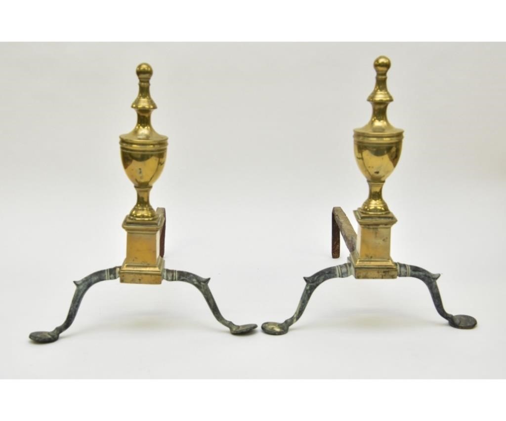 Appraisal: Pair of federal brass andirons circa with penny feet h