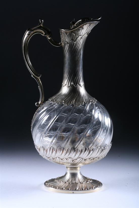 Appraisal: FRENCH SILVER-MOUNTED CUT-GLASS EWER mid-to-late th century Maison Odiot Paris