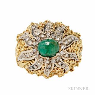 Appraisal: kt Gold Emerald and Diamond Dome Ring set with an