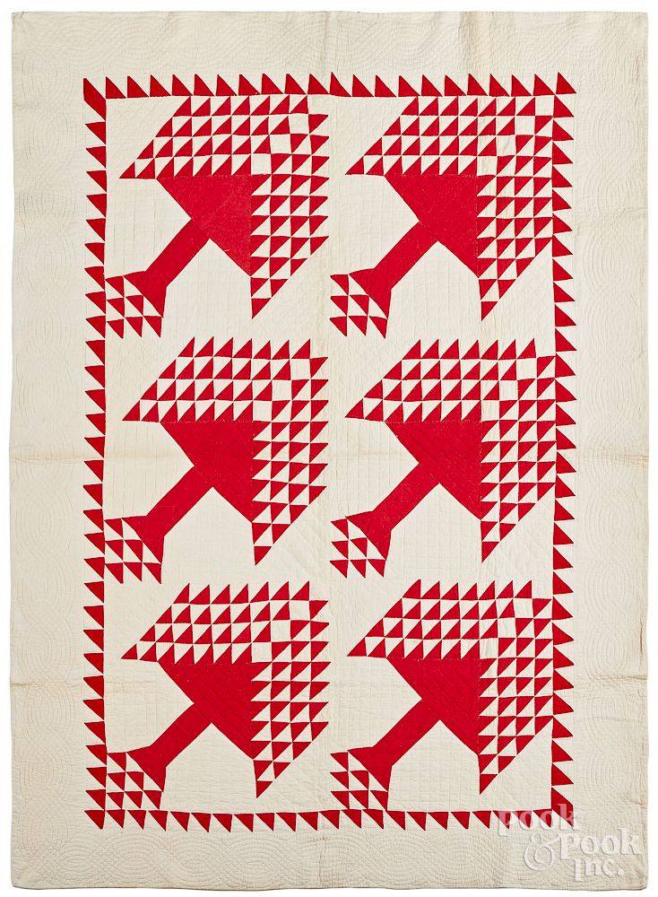 Appraisal: Red and white tree of life quilt Red and white