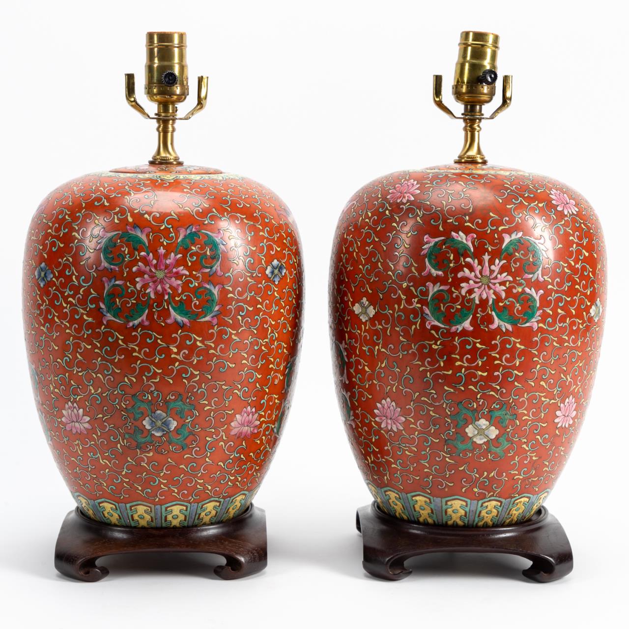 Appraisal: PAIR CHINESE RUST GINGER JARS MOUNTED AS LAMPS Chinese pair