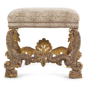 Appraisal: An Italian Baroque Style Giltwood Stool th Century with Later