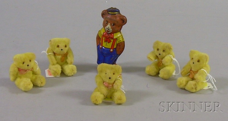 Appraisal: Set of Five Small Japanese Articulated Bears and a Chein