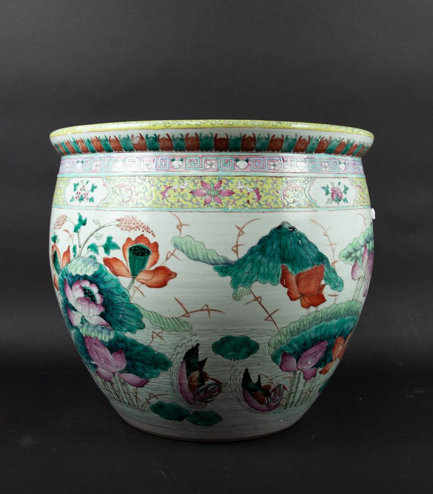 Appraisal: Large Chinese Famille Rose Fish Bowl Early th century Both