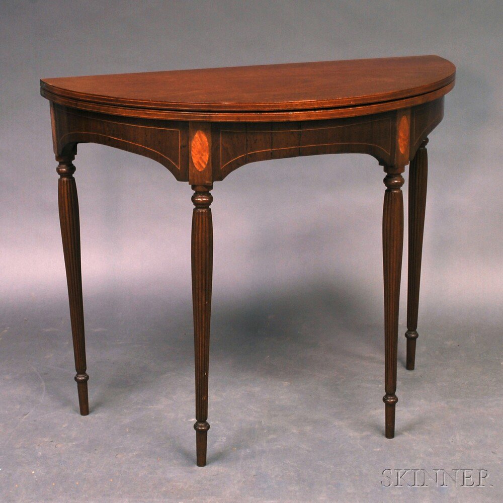 Appraisal: Federal Inlaid Mahogany Veneer Demilune Card Table ht wd dp