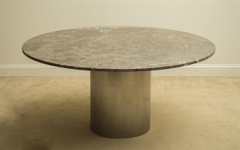 Appraisal: MODERN STAINLESS STEEL AND MARBLE DINING TABLE x in diam