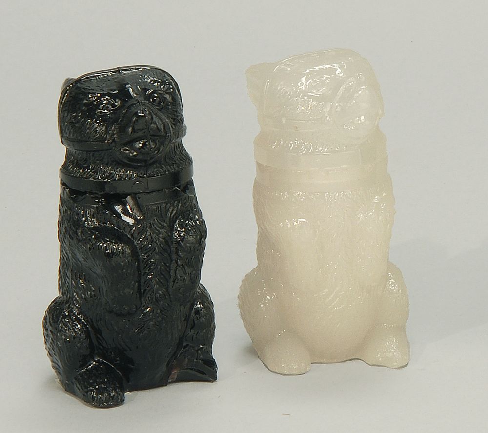 Appraisal: TWO GLASS BEAR-FORM POMADE JARS th CenturyOne by Sandwich Glass