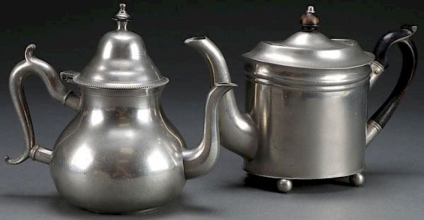 Appraisal: TWO FINE EARLY AMERICAN PEWTER TEA POTS TWO FINE EARLY