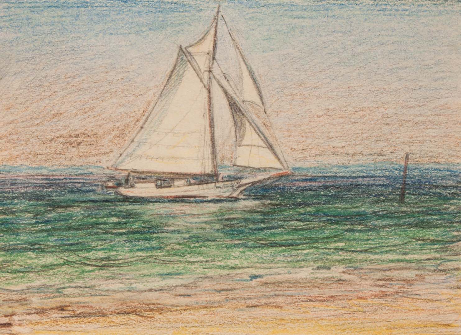 Appraisal: Louis Feuchter Sailboat at Marker color pencil American - Color