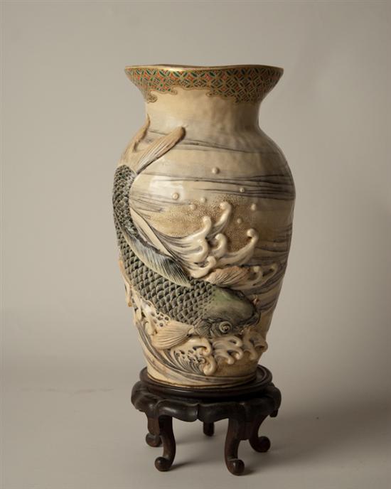 Appraisal: A Satsuma Vase ovoid with flared rim waves and carp