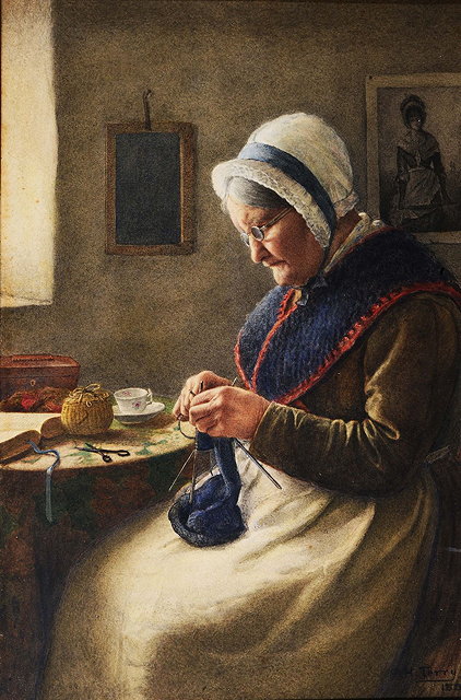 Appraisal: HENRY M TERRY act - An old lady knitting at