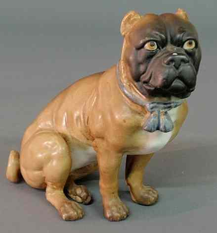 Appraisal: German Meissen porcelain seated pug dog c h x l