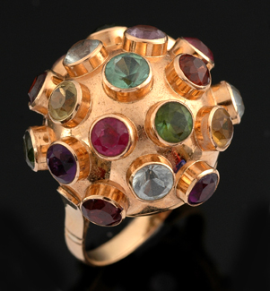 Appraisal: A gold and multi stone cocktail ring Circa The ct