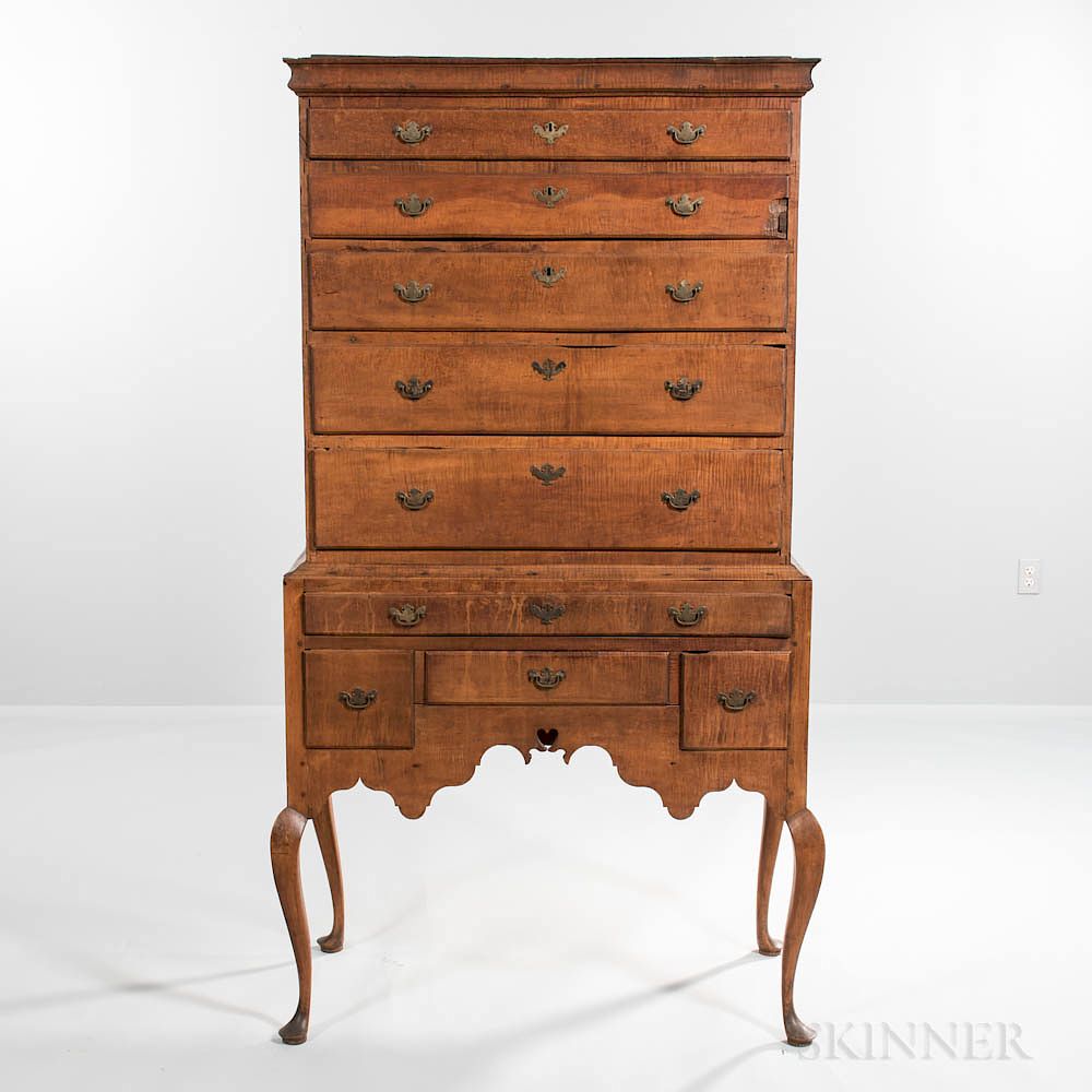 Appraisal: Tiger Maple High Chest of Drawers Tiger Maple High Chest