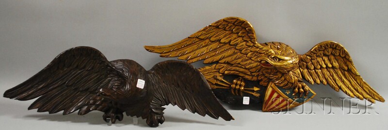 Appraisal: Two Carved Wooden American Eagle Plaques a carved maple plaque