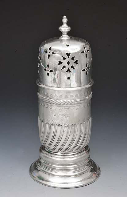 Appraisal: Silver casterof cylindrical form on pedestal foot with pierced and