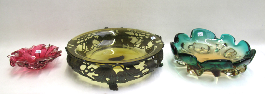 Appraisal: THREE GLASS BOWLS the first two in the Murano style