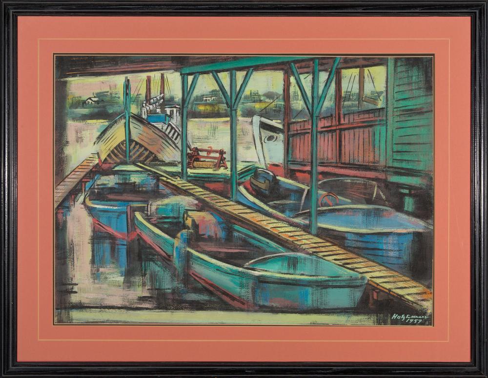 Appraisal: Emil Holzhauer American Florida - Spence's Boat Yard Interior casein