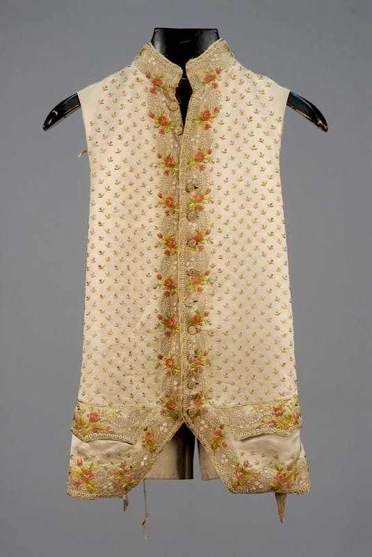 Appraisal: GENTS SILK EMBROIDERED WAISTCOAT with LACE TRIM - Cream satin