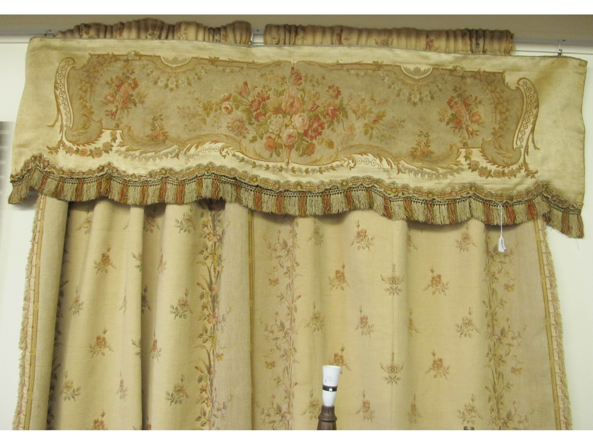 Appraisal: A pair of French curtains pelmet and a woven tapestry