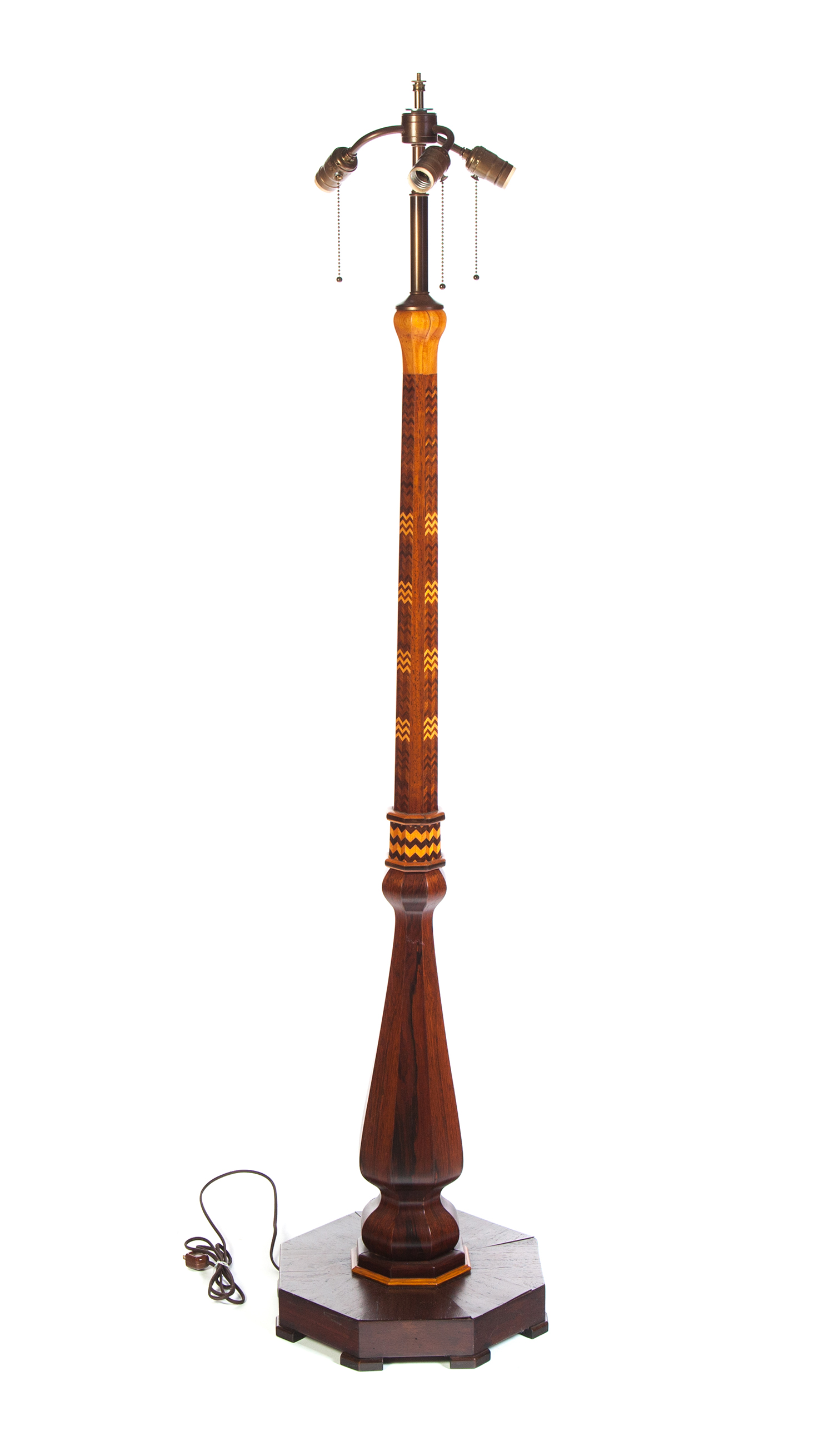 Appraisal: INLAID FLOOR LAMP American ca mahogany Different colored inlays and