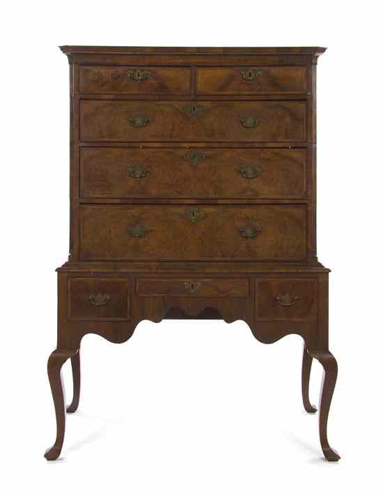 Appraisal: A George II Walnut Highboy the superstructure having a rectangular