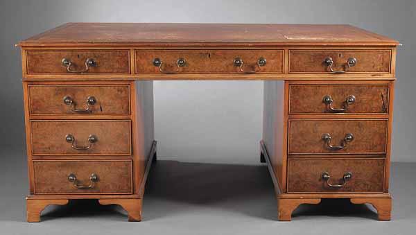 Appraisal: A George III-Style Walnut and Burl Walnut Partner s Desk