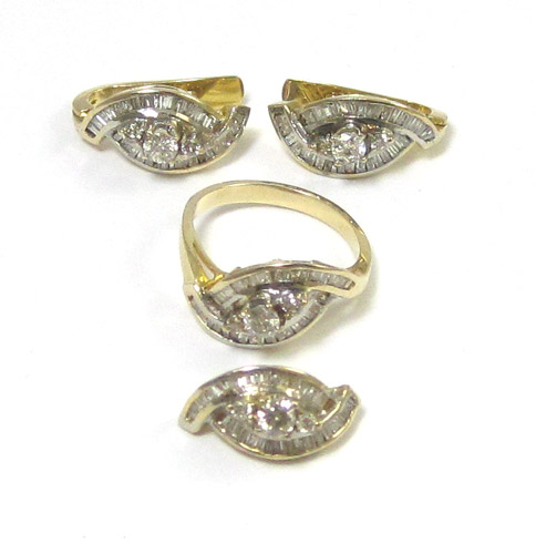 Appraisal: FOUR PIECE DIAMOND JEWELRY SET including a k yellow gold