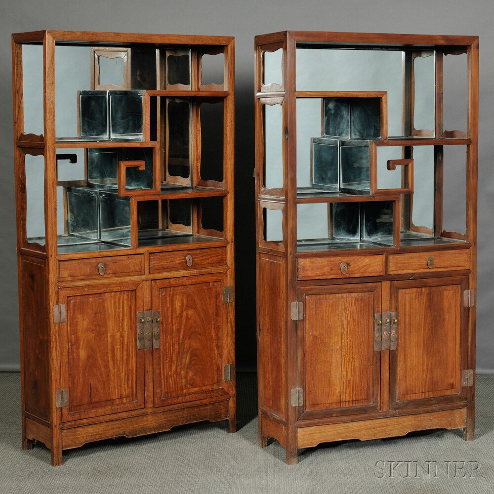 Appraisal: Pair of Display Cabinets China mirrored-backs lower sections with two