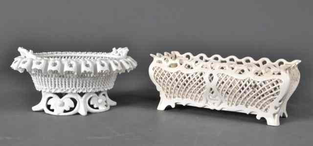 Appraisal: Pieces of Italian Porcelain BasketsTo include a rectangular basket with