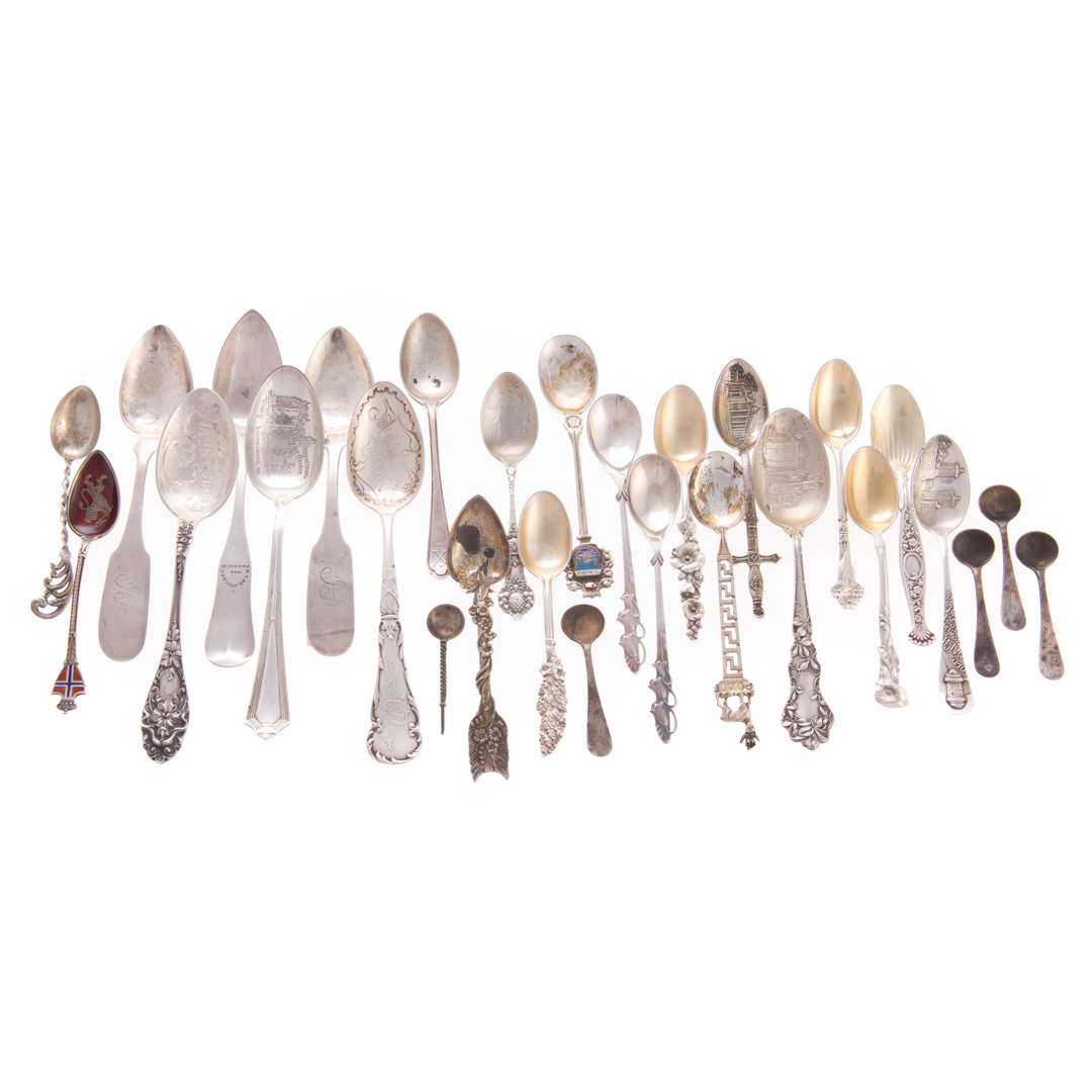 Appraisal: Assorted American Continental silver spoons spoons mostly sterling including souvenir