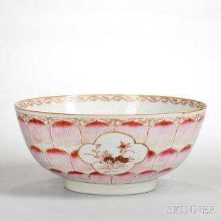 Appraisal: Famille Rose Lotus Pattern Export Porcelain Punch Bowl China c