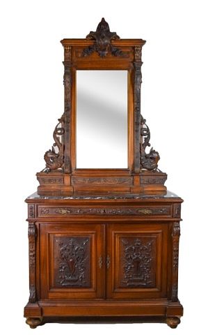 Appraisal: RJ Horner Style Ornately Carved Dresser With figural mirror One