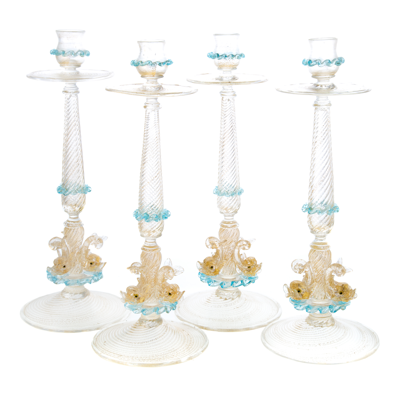 Appraisal: SET OF FOUR MURANO GLASS CANDLESTICKS th century gold dust