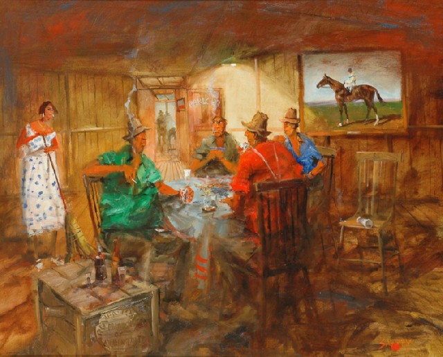 Appraisal: Hugh Sawrey - The Poker Game oil on canvas signed