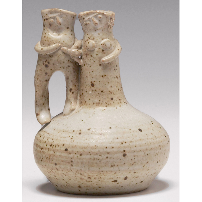 Appraisal: Cox vase bulbous shape with two sculpted figures covered with