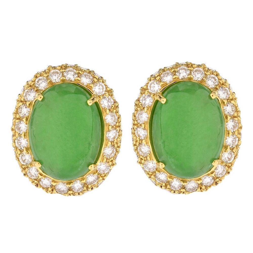 Appraisal: Jade Diamond and K Gold Earrings GIA and Mason-Kay Certified