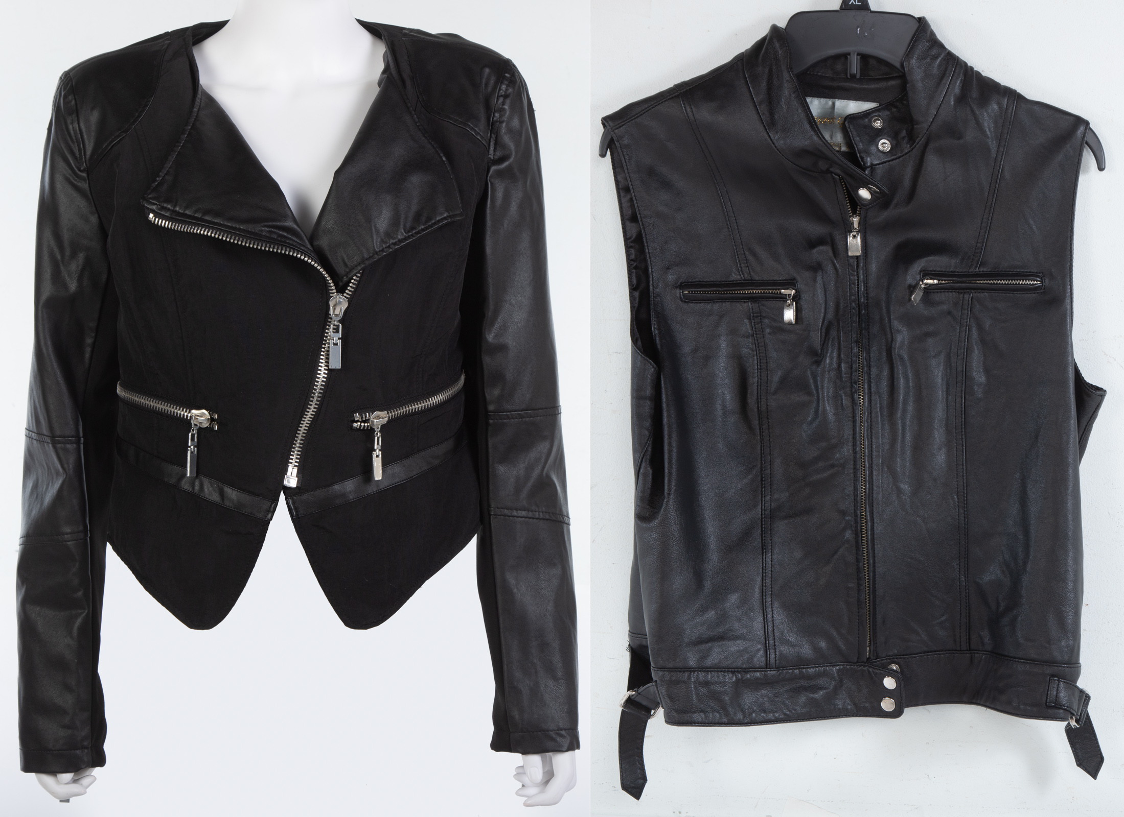 Appraisal: A BLACK LEATHER VEST FAUX LEATHER JACKET including black leather