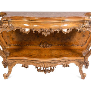 Appraisal: An Italian Rococo Style Carved Walnut Marble-Top Server th Century