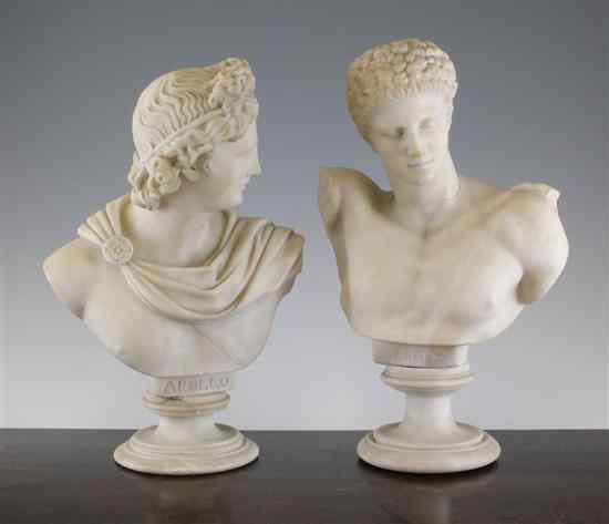 Appraisal: Two th century carved alabaster classical busts one of Apollo