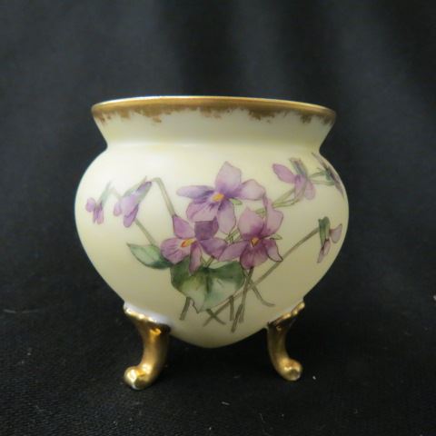 Appraisal: Handpainted Porcelain Footed Vase violet design gold trim jardiniere form