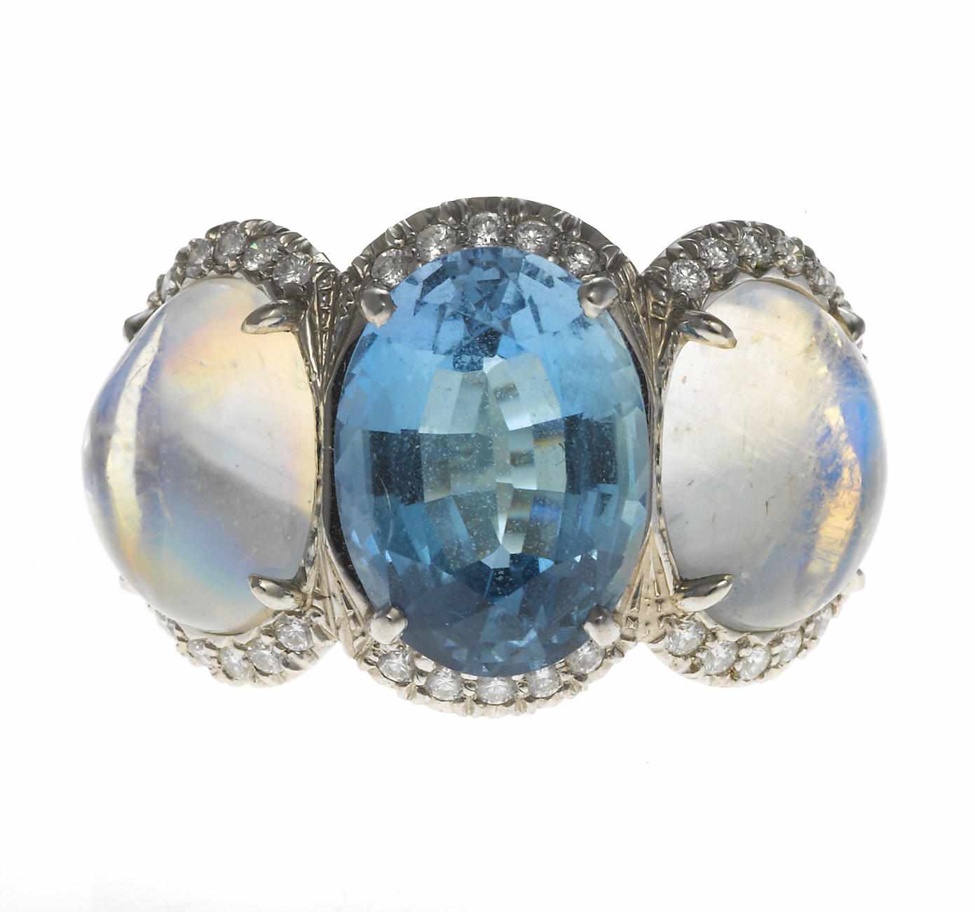 Appraisal: An aquamarine moonstone and diamond ring Stephen Russell signed Stephen